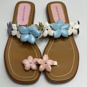 Colin Stuart Toe Sandals With Pastel Color Flowers Size 7
